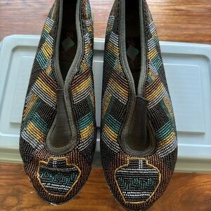 Beadz Multicolor Beaded Slip-On Flats – Tribal Pattern, Size 7